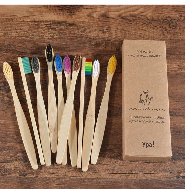 EcoWarra 10Pcs Colorful Toothbrush Natural Bamboo Tooth Brush Sets Soft Bristle Charcoal Teeth Eco Bamboo Toothbrushes Dental Oral Care