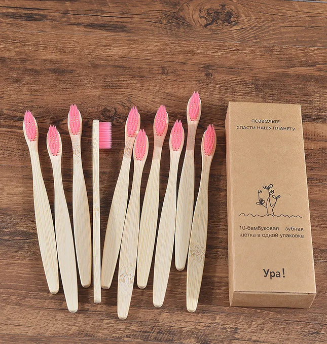 EcoWarra 10Pcs Colorful Toothbrush Natural Bamboo Tooth Brush Sets Soft Bristle Charcoal Teeth Eco Bamboo Toothbrushes Dental Oral Care