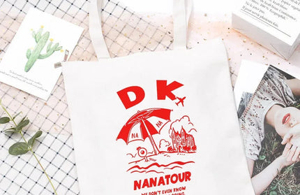 EcoWarra 11 Kpop Nanatour Shoulder Bag Summer Simple White Letter Print Canvas Bag S.Coups Jeonghan Y2k Women's Travel Handbag Eco