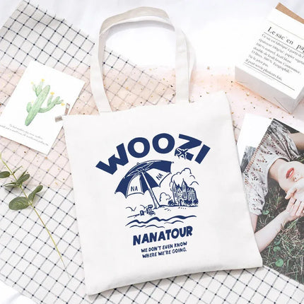 EcoWarra 12 Kpop Nanatour Shoulder Bag Summer Simple White Letter Print Canvas Bag S.Coups Jeonghan Y2k Women's Travel Handbag Eco