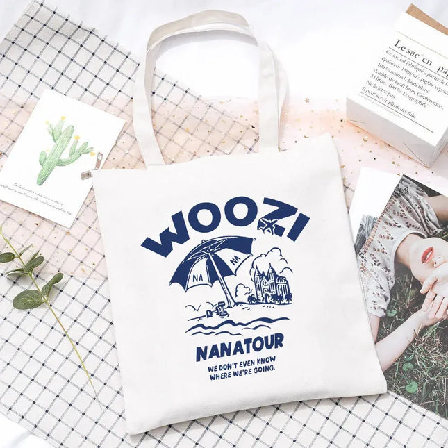 EcoWarra 12 Kpop Nanatour Shoulder Bag Summer Simple White Letter Print Canvas Bag S.Coups Jeonghan Y2k Women's Travel Handbag Eco
