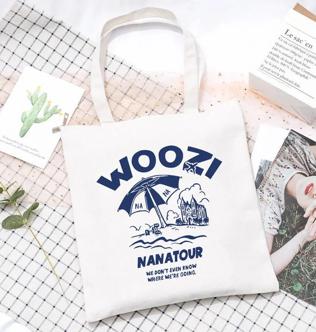 EcoWarra 12 Kpop Nanatour Shoulder Bag Summer Simple White Letter Print Canvas Bag S.Coups Jeonghan Y2k Women's Travel Handbag Eco
