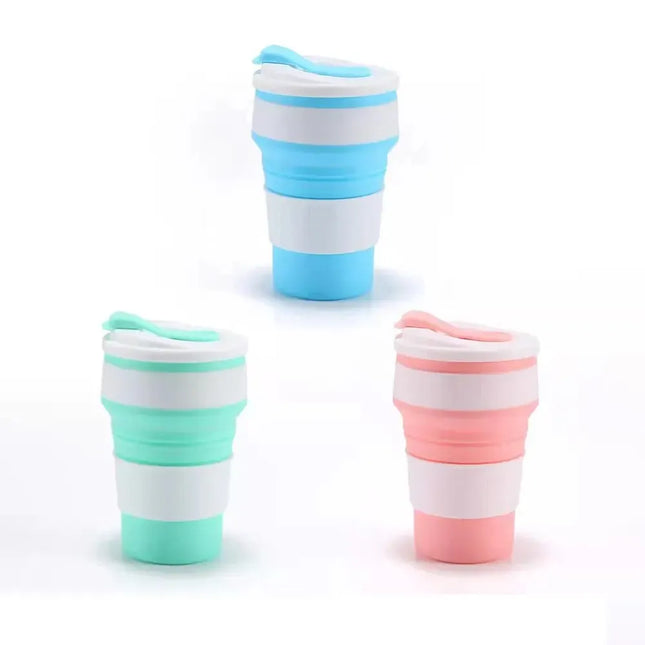 EcoWarra 12 Oz Reusable Silicone Collapsible Cups with Lid for Camping 350ml 500ml Portable Folding Coffee Cups for Travel