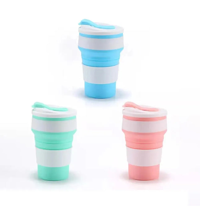 EcoWarra 12 Oz Reusable Silicone Collapsible Cups with Lid for Camping 350ml 500ml Portable Folding Coffee Cups for Travel
