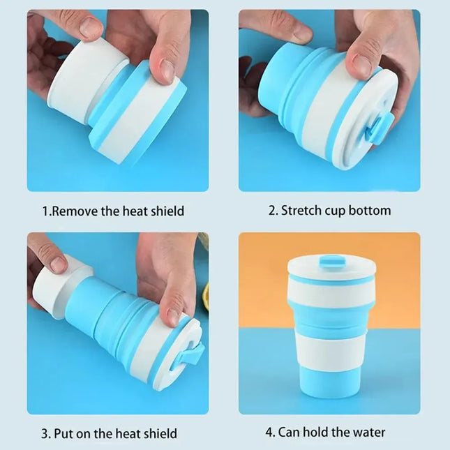 EcoWarra 12 Oz Reusable Silicone Collapsible Cups with Lid for Camping 350ml 500ml Portable Folding Coffee Cups for Travel