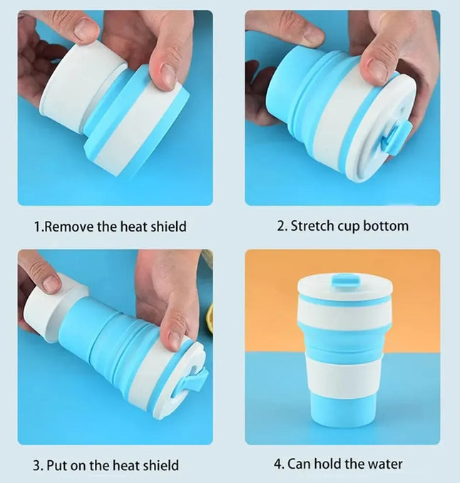 EcoWarra 12 Oz Reusable Silicone Collapsible Cups with Lid for Camping 350ml 500ml Portable Folding Coffee Cups for Travel