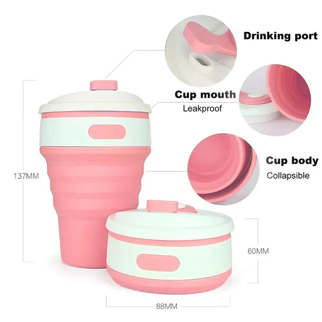 EcoWarra 12 Oz Reusable Silicone Collapsible Cups with Lid for Camping 350ml 500ml Portable Folding Coffee Cups for Travel