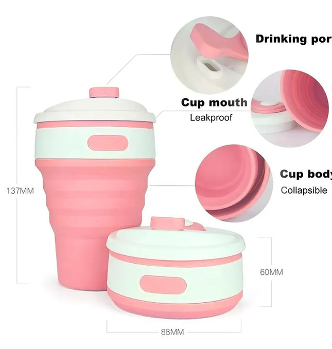 EcoWarra 12 Oz Reusable Silicone Collapsible Cups with Lid for Camping 350ml 500ml Portable Folding Coffee Cups for Travel