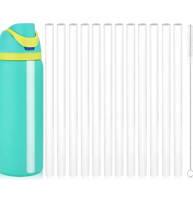EcoWarra 12PCS White 4/6/12PCS Replacement Straws for Owala Water Bottle 24 oz 32 oz, Reusable Plastic Straws with Cleaning Brush
