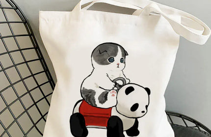 EcoWarra 13 Kawai Cats and Food Creativity Inspired Canvas Bag Casual Shoulder Bag Eco Friendly Little Cat Bag for Shopping Office Travel