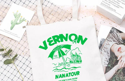 EcoWarra 13 Kpop Nanatour Shoulder Bag Summer Simple White Letter Print Canvas Bag S.Coups Jeonghan Y2k Women's Travel Handbag Eco