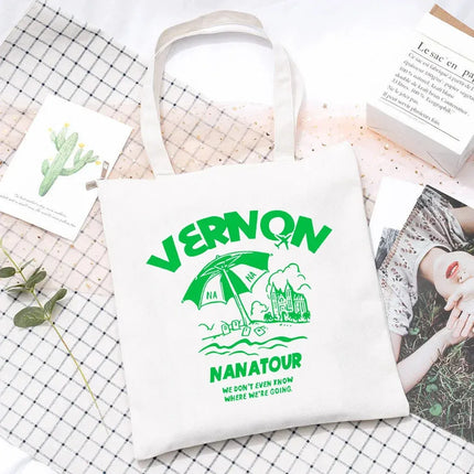 EcoWarra 13 Kpop Nanatour Shoulder Bag Summer Simple White Letter Print Canvas Bag S.Coups Jeonghan Y2k Women's Travel Handbag Eco