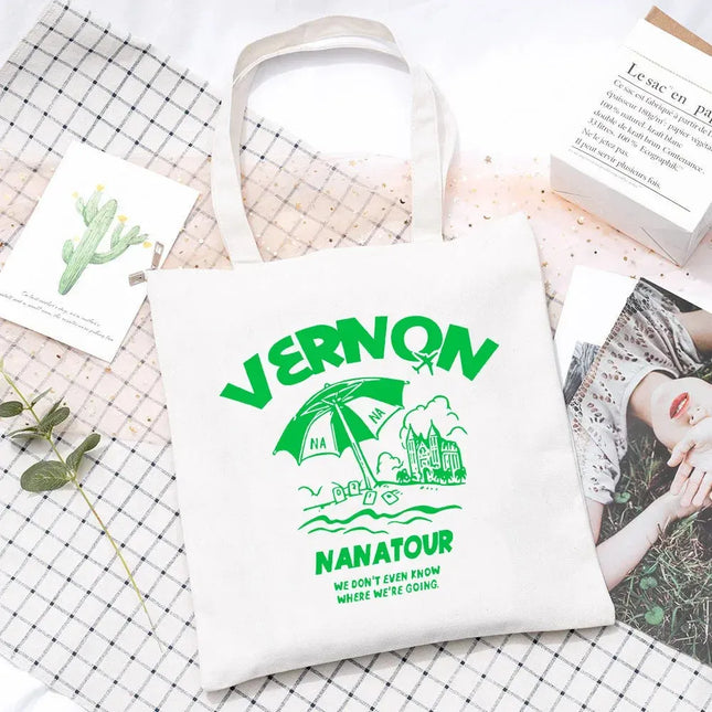 EcoWarra 13 Kpop Nanatour Shoulder Bag Summer Simple White Letter Print Canvas Bag S.Coups Jeonghan Y2k Women's Travel Handbag Eco