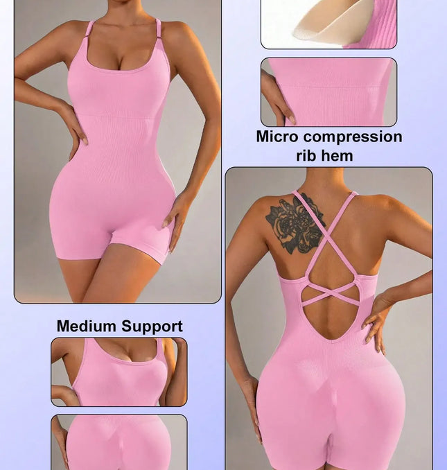 EcoWarra 15 Color One Piece Jumpsuit Shorts Elasticity Bodysuit Yoga Sports Workout Gym Set Women Clothes Sportswear Fitness Overalls