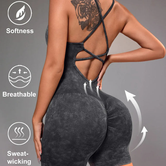 EcoWarra 15 Color One Piece Jumpsuit Shorts Elasticity Bodysuit Yoga Sports Workout Gym Set Women Clothes Sportswear Fitness Overalls