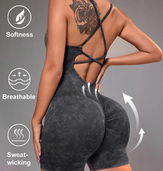 EcoWarra 15 Color One Piece Jumpsuit Shorts Elasticity Bodysuit Yoga Sports Workout Gym Set Women Clothes Sportswear Fitness Overalls