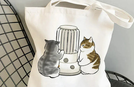 EcoWarra 18 Kawai Cats and Food Creativity Inspired Canvas Bag Casual Shoulder Bag Eco Friendly Little Cat Bag for Shopping Office Travel