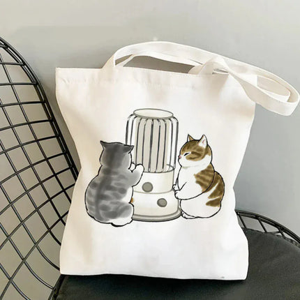 EcoWarra 18 Kawai Cats and Food Creativity Inspired Canvas Bag Casual Shoulder Bag Eco Friendly Little Cat Bag for Shopping Office Travel