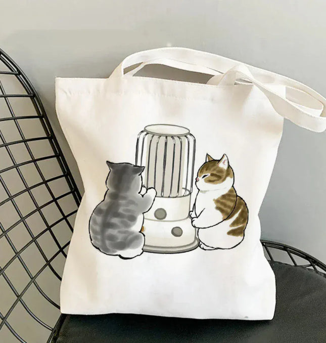 EcoWarra 18 Kawai Cats and Food Creativity Inspired Canvas Bag Casual Shoulder Bag Eco Friendly Little Cat Bag for Shopping Office Travel