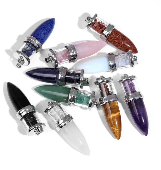 EcoWarra 1pc Bullet shape Stone Pendant for Men Reiki Women Making Necklace Accessory Natural Quartz Jades Pendant