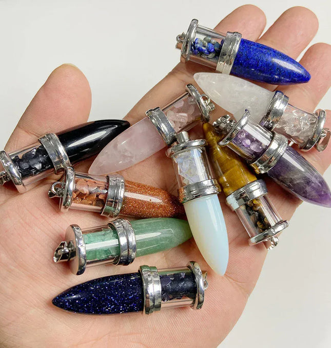 EcoWarra 1pc Bullet shape Stone Pendant for Men Reiki Women Making Necklace Accessory Natural Quartz Jades Pendant