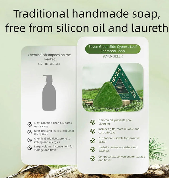 EcoWarra 1pcs Nature Seven Green Soaps Herbal Shampoo Bar – Traditional Anti-Dandruff & Gentle Scalp Care