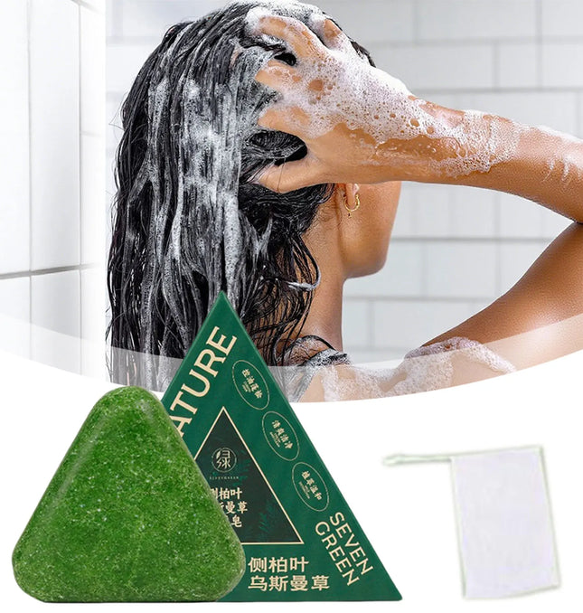 EcoWarra 1pcs Nature Seven Green Soaps Herbal Shampoo Bar – Traditional Anti-Dandruff & Gentle Scalp Care