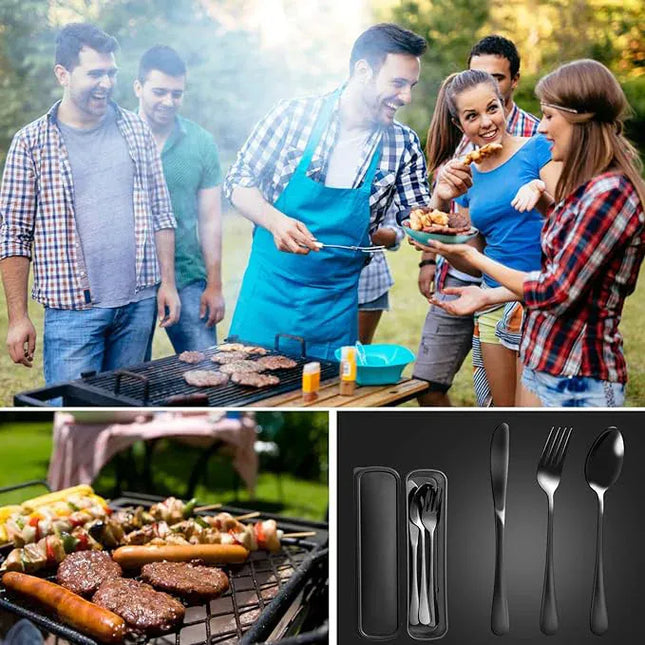 EcoWarra 1set Stainless Steel Travel Cutlery With Knives Fork Spoon Portable & Environmentally Friendly Kitchen Tableware Picnic Camping
