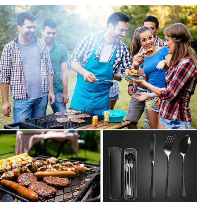 EcoWarra 1set Stainless Steel Travel Cutlery With Knives Fork Spoon Portable & Environmentally Friendly Kitchen Tableware Picnic Camping