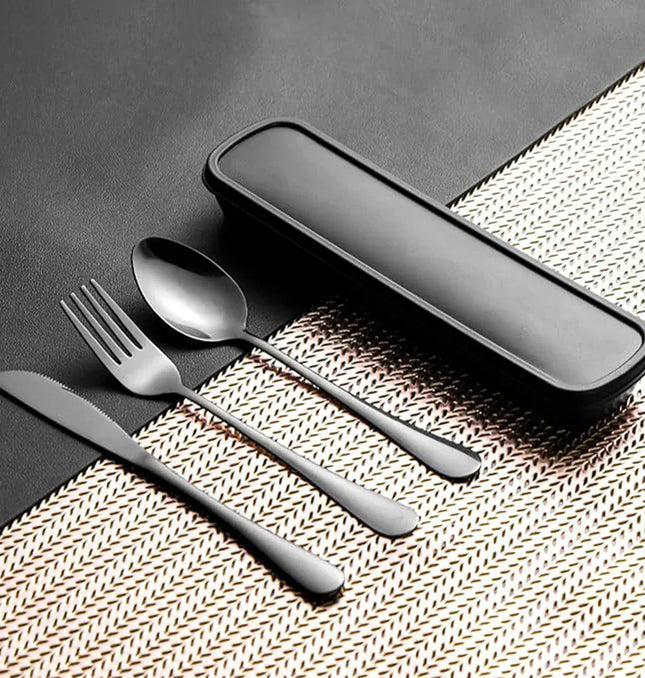 EcoWarra 1set Stainless Steel Travel Cutlery With Knives Fork Spoon Portable & Environmentally Friendly Kitchen Tableware Picnic Camping