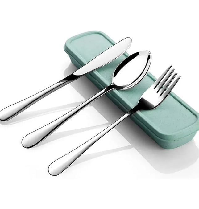 EcoWarra 1set Stainless Steel Travel Cutlery With Knives Fork Spoon Portable & Environmentally Friendly Kitchen Tableware Picnic Camping