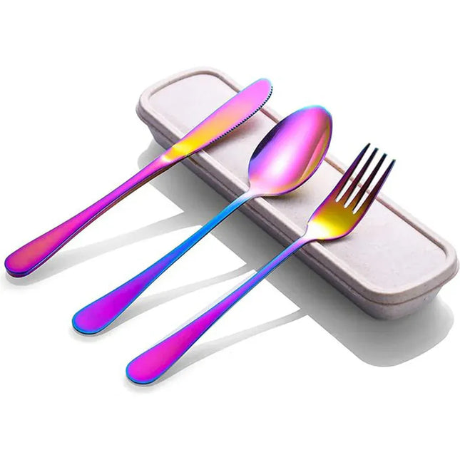 EcoWarra 1set Stainless Steel Travel Cutlery With Knives Fork Spoon Portable & Environmentally Friendly Kitchen Tableware Picnic Camping