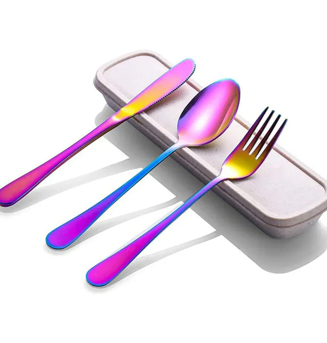 EcoWarra 1set Stainless Steel Travel Cutlery With Knives Fork Spoon Portable & Environmentally Friendly Kitchen Tableware Picnic Camping