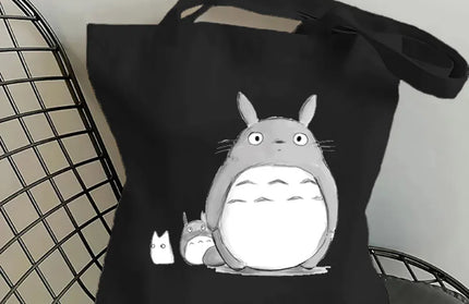 EcoWarra 2 / 35CMX45CM Funny Totoro Fashion Printed Women's Eco Shopping Bag Harajuku Style Student Handbag Storage Bag Travel Student Backpack Gift