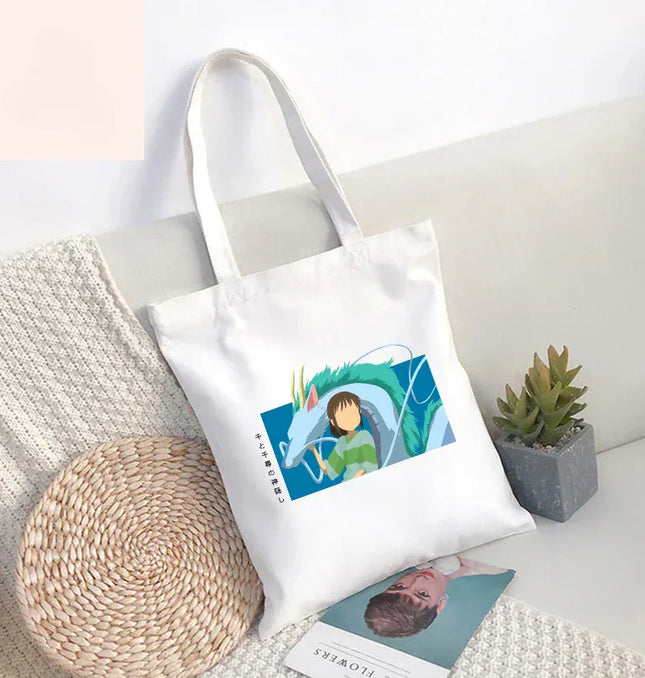 EcoWarra 2 / 35CMX45CM Funny Totoro Spirit Cartoon Ladies Handbag Fashion Canvas Shoulder Bag Eco Large Capacity Shopping Bag Leisure Travel Schoolbag