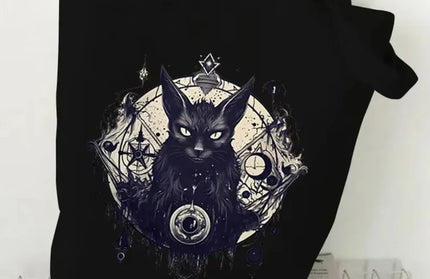EcoWarra 2 Halloween Gothic-style Dark Cat Canvas Tote Bag Shoulder Bag Casual Shoulder Bag Eco Bag for Shopping Office Travel Yoga School