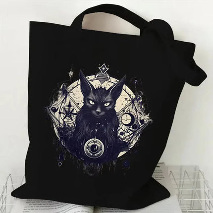 EcoWarra 2 Halloween Gothic-style Dark Cat Canvas Tote Bag Shoulder Bag Casual Shoulder Bag Eco Bag for Shopping Office Travel Yoga School