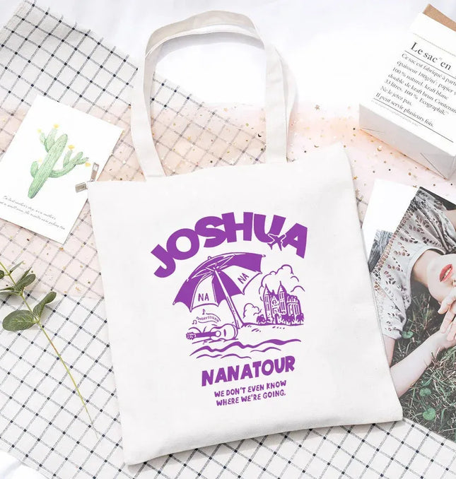 EcoWarra 2 Kpop Nanatour Shoulder Bag Summer Simple White Letter Print Canvas Bag S.Coups Jeonghan Y2k Women's Travel Handbag Eco