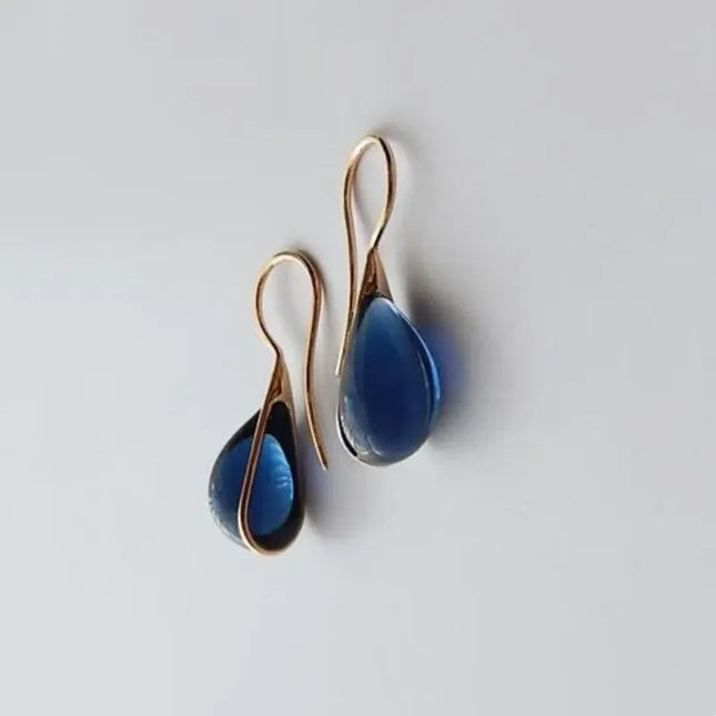 EcoWarra 2 Pcs Gold-color Earrings Luxury Style Inlaid Faux Cat's Eye Stones Colorful Fashion Earrings