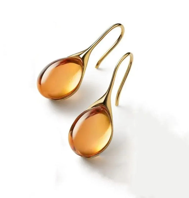 EcoWarra 2 Pcs Gold-color Earrings Luxury Style Inlaid Faux Cat's Eye Stones Colorful Fashion Earrings