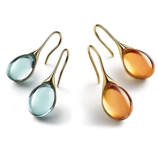 EcoWarra 2 Pcs Gold-color Earrings Luxury Style Inlaid Faux Cat's Eye Stones Colorful Fashion Earrings