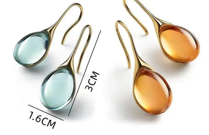EcoWarra 2 Pcs Gold-color Earrings Luxury Style Inlaid Faux Cat's Eye Stones Colorful Fashion Earrings
