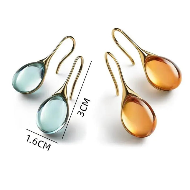 EcoWarra 2 Pcs Gold-color Earrings Luxury Style Inlaid Faux Cat's Eye Stones Colorful Fashion Earrings