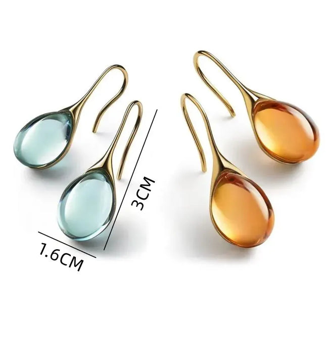 EcoWarra 2 Pcs Gold-color Earrings Luxury Style Inlaid Faux Cat's Eye Stones Colorful Fashion Earrings