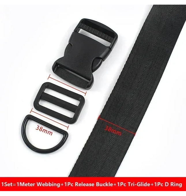 EcoWarra 20-38mm Bag Strap Repair Combination Plastic Buckles Black Nylon Webbing Release Buckle Slider Clip D Ring Hook for Dog Collar