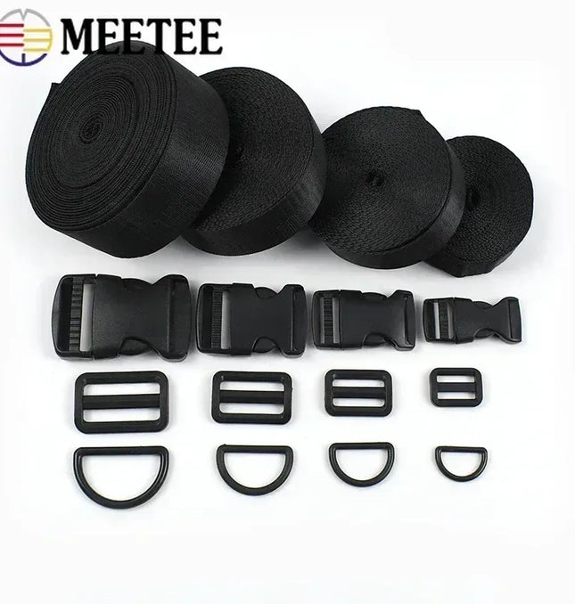 EcoWarra 20-38mm Bag Strap Repair Combination Plastic Buckles Black Nylon Webbing Release Buckle Slider Clip D Ring Hook for Dog Collar