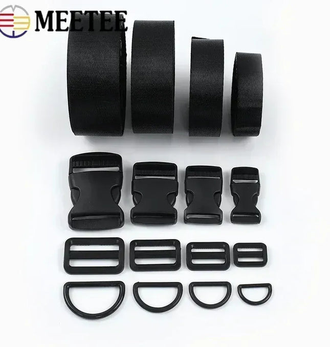 EcoWarra 20-38mm Bag Strap Repair Combination Plastic Buckles Black Nylon Webbing Release Buckle Slider Clip D Ring Hook for Dog Collar