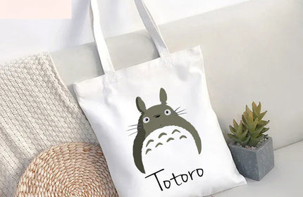EcoWarra 22 / 35CMX45CM Funny Totoro Spirit Cartoon Ladies Handbag Fashion Canvas Shoulder Bag Eco Large Capacity Shopping Bag Leisure Travel Schoolbag