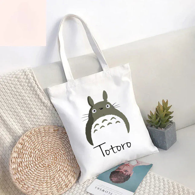 EcoWarra 22 / 35CMX45CM Funny Totoro Spirit Cartoon Ladies Handbag Fashion Canvas Shoulder Bag Eco Large Capacity Shopping Bag Leisure Travel Schoolbag