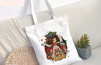 EcoWarra 24 / 35CMX45CM Funny Totoro Spirit Cartoon Ladies Handbag Fashion Canvas Shoulder Bag Eco Large Capacity Shopping Bag Leisure Travel Schoolbag
